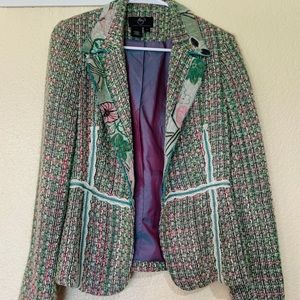 True meaning plaid / floral collar tweed blazer